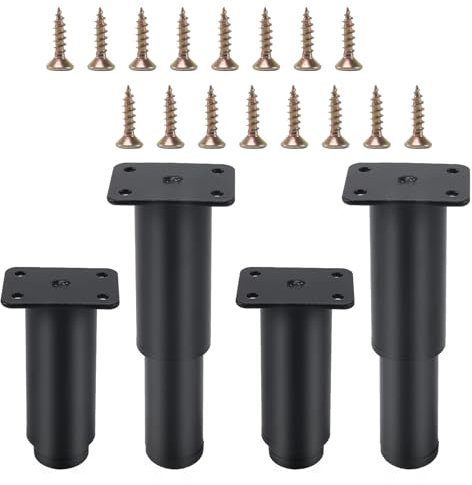 Luabue 4PCS Pieds de Meubles Réglables 8-12cm, Pied Cuisine Réglables Charge Maximale 300KG Pieds d'armoire avec 16 Vis, Noir