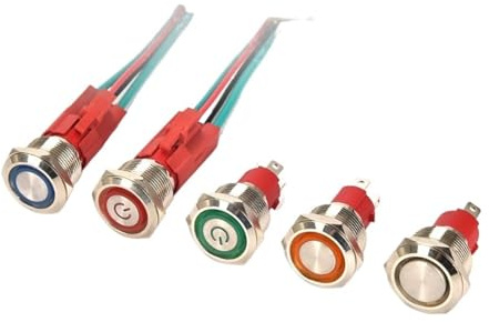 19MM waterproof high current metal button switch 15A self-locking reset plug-in line 3V5V6V12V24V220V red yellow blue green white(White circles,3-8V(5V6V))