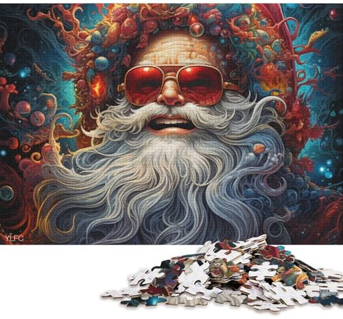 Puzzle mit 1000 Teilen, Psychedelischer Weihnachtsmann-Teufel, Puzzle für Erwachsene, Holzpuzzle, Puzzle für Erwachsene, Geschenke (Größe 75 * 50 cm)