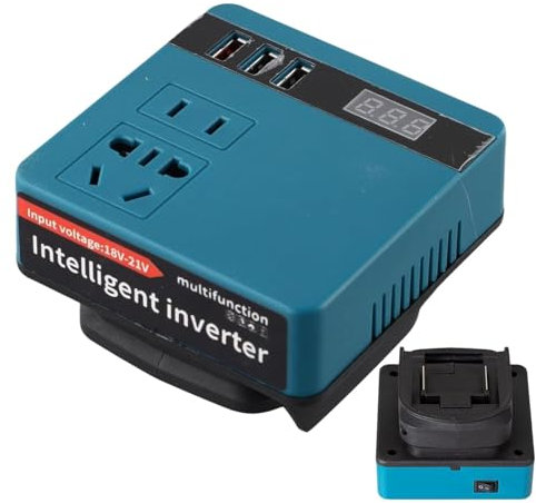 Inversor de batería portátil, inversor de corriente portátil, fácil de cambiar entre 110 V y 220 V sin convertidor ni adaptador Inversor de trabajo al aire libre con pantalla actual, J adaptador de ca