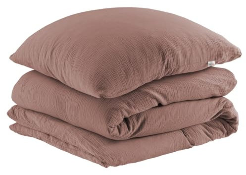 Pure Label Musselin Bettwäsche 155x220 cm mit einem Kissenbezug 80x80 cm aus 100% Baumwolle - Traumhaft weiche, kuschelige Bettwäsche-Sets in braun aus Musselin