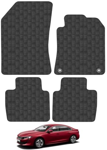 Peugeot 508 (2019+) Heavy Duty Thick Rubber Car Mats Accessories Tailored Fit Front Rear Set Compatible Accessory Waterproof Durable Non-Slip 5mm Full Coverage Protection with Clips