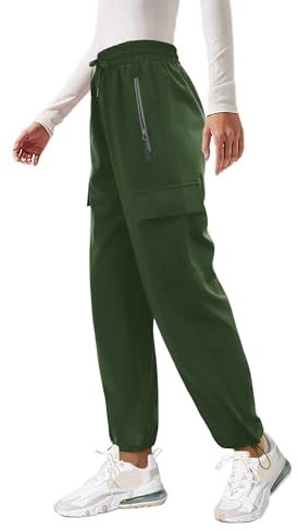 Friptspyg Outdoor Hosen Cargohose Damen Leichter Trekkinghose Wanderhose Schnelltrocken Wasserdicht Einstellgurt Sportlich Jogginghose mit Taschen,Armeegrün M
