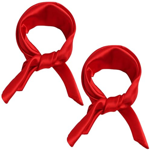 2 Stück Damen Seidentuch Rot, Leicht Seidenschal Kopftuch Bandana Halstuch Damenschal Elegante Vielseitiges Vintage Rotes Tuch Seidentuch Haare Geschenk für Frauen Zubehör 60 x 60 cm