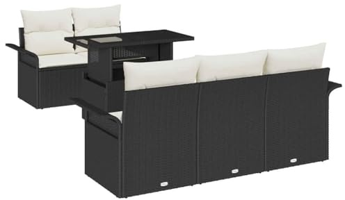 vidaXL 6-teiliges modulares Gartensofa-Set mit Kissen in Schwarz und Weiß – wetterfeste Möbel für Deine Terrassenlounge