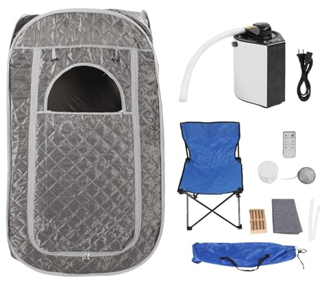 TOPINCN Tragbare Sauna -Box, 4,76 Fuß Faltbare Dampf -Sauna für Zuhause mit 3L -Dampfer, Sauna -Zelt mit Klappstuhl und Fernbedienung, Persönliches Sauna (EU -Stecker 220 V)