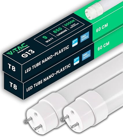 V-TAC 2x Tubo LED 60 CM - T8 G13-7,5W - 850 Lúmenes - Chip Samsung - Tubos LED para Techo, Pared, Garaje, Tienda - Tubo LED forma T8 - Sustitución de neón - Luz 3000K Blanco Cálido