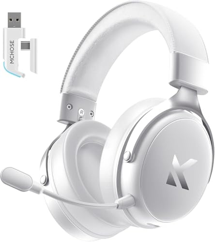 MCHOSE V9 - Auriculares inalámbricos para juegos (sonido envolvente 7.1, controladores de 53 mm, micro cancelación de ruido AI, batería 250h, baja latencia de 15 ms, trimodo, compatible con PC/PS5