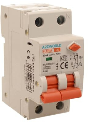Interruttore Differenziale Magnetotermico Tipo A 6A C6, RCBO 1P+N 6kA 30mA Curva C, Doppio Leva con Diagnostica Visiva, 2 Moduli DIN, Serie PL8HM Elettromagnetica