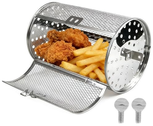 Tower Air Fryer Basket, 360° Stainless Rotating Steel Rotisserie | Frying Basket Grill Roaster Drum Grilled Cage, air Fryer Oven Accessories, for BBQ,Peanut, Dried Nut, Coffee Beans,Bread