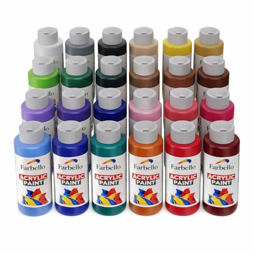 Farbello Acrylfarbe 24x60 ml - Hochpigmentierte, wasserfeste Künstlerfarben für Acryl-Pouring, Leinwand, Holz, Stein, Papier & Metall – Leuchtende Malfarben (24 Farben)