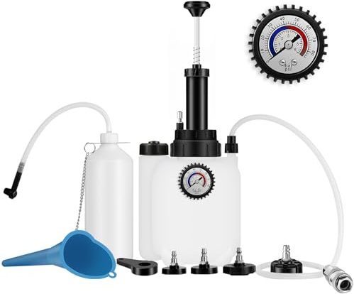 LERNOU 3L Brake Bleeding Kit, Manual Brake Fluid Pressure Pump with 1L Car Brake Bleeder Bottle and 4 Master Cylinder Adapters Suitable for Most European Models and Car Clutch ABS Systems