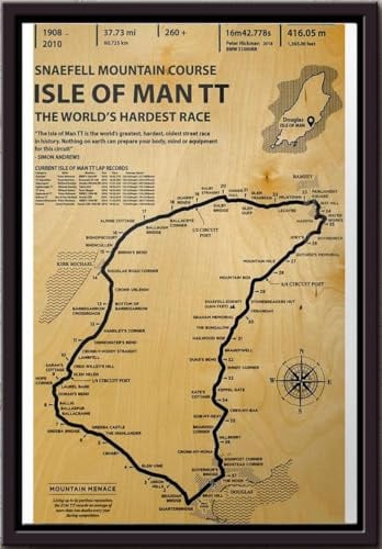 YAASIMOULE Snaefell Mountain Course Isle of Man TT Poster, gerahmt, matte Leinwand