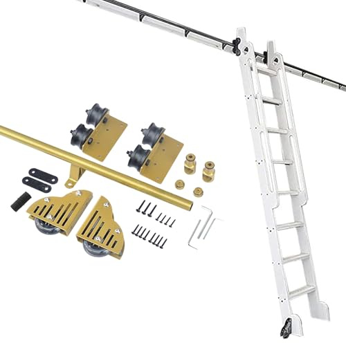 Binario per scala mobile (senza scale), kit hardware per scala mobile per libreria scorrevole, set completo per scala a soppalco a tubo tondo in acciaio al carbonio, 100-732cm(400cm Kit pista)