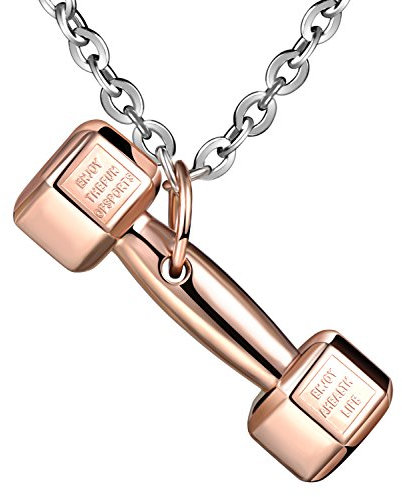 Feilok Fashion Edelstahl Anhänger Soprt Fitness Scheibenhantel Hantel Halskette Halsanhänger für Herren, Rosegold