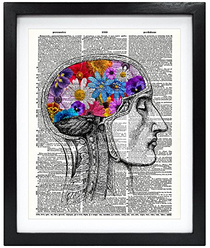 Susie Arts V090 Kunstdruck, ungerahmt, florales Gehirn, Upcycling-Vintage-Wörterbuch-Kunstdruck, Kunstdruck, Anatomie-Dekoration, Wandkunst, 20,3 x 25,4 cm