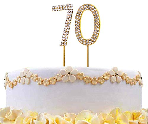 70 Gold Diamond Sparkley Cake Topper Age Year For Mans Womens Birthday Anniversary Party Decorations