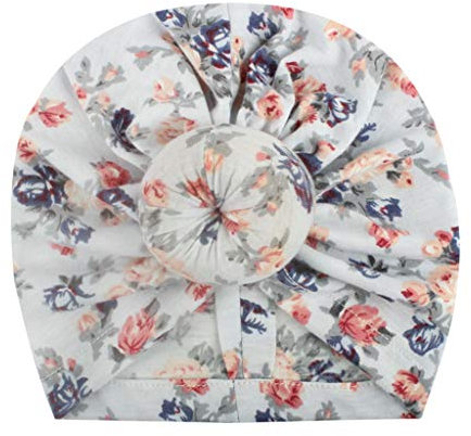 Lazzboy Baby Mädchen Geknotet Blumendruck Blumen Hut Beanie Headwear Cap Mütze Neugeborene Baumwolle Elastische Stretch Turban Kleinkind Stirnbänder Knoten Stirnband(B)