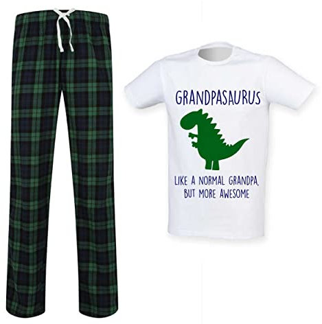 60 Second Makeover Limited Mens Grandpa Dinosaur Tartan Trouser Pyjama Set Family Matching Twinning Family Size - L Green