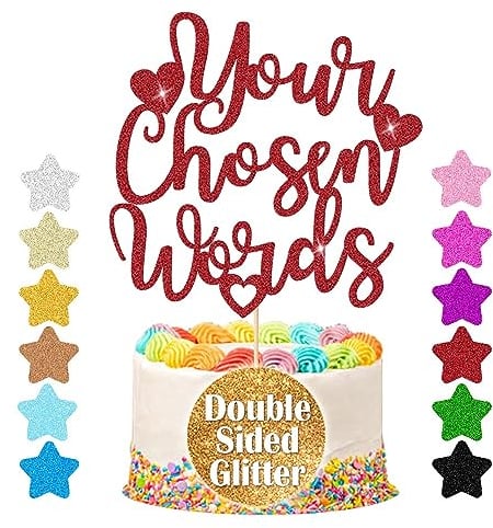 EDSG Personalised Cake Topper | Custom Cake Decoration with Any Text | Multicolour Glitter Wedding Party Decoration 13 15 18 21 25 30 45 60 (Red)