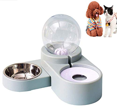 AIMEITE Distributeur de Nourriture Eau Fontaine Automatique pour Animaux,2 in 1 Anti Débordement Abreuvoir et Alimentateur Croquettes Gamelle pour Chat/Chien,Bol Animaux Abreuvoir Pet Bowl (Bleu)