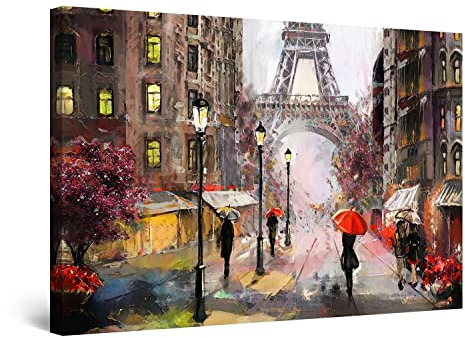 Startonight Bilder Farbige Straße von Paris - Leinwandbilder Moderne Kunst - Städtisch Wanddeko Kunstdrucke, Wandbilder Wohnzimmer Groß Wand Bild 80 x 120 cm, Tag Nacht Effekt, Elegante Geschenkidee