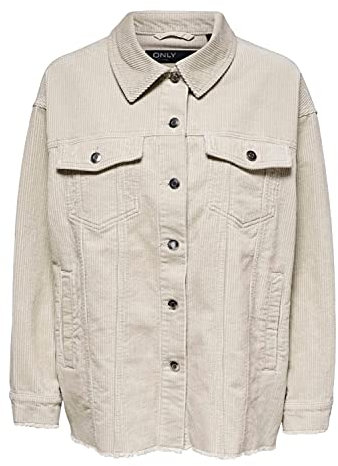 ONLY Damen Oversized Cord Jacke | Cardigan Shacket Übergangsjacke | Langarm Samt Hemd Shirt ONLBITTEN, Farben:Beige, Größe:L