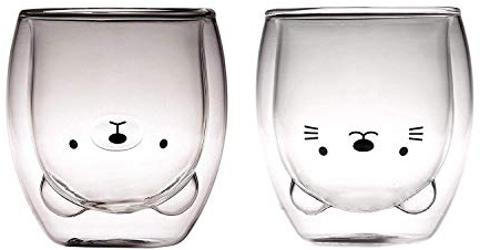 Sharemee - tasse en verre à double paroi personnelle, tasse à café, tasse à thé, tasse à lait pour cadeau d'anniversaire lot de 2, 250ml/8.4oz
