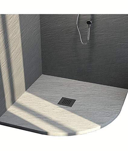 Piatto Doccia angolare texturizzato Effetto Ardesia in Marmo-Resina 80x80 cm - Rocky Classic Easy