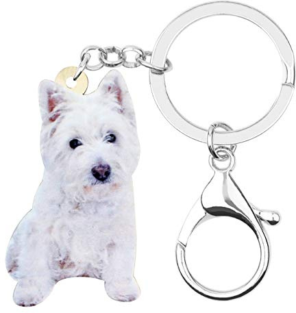 DOWAY Schlüsselanhänger aus Acryl mit süßem West Highland Terrier, Schmuck für Taschen, Geldbörsen, Gürtel, Loop, Geschenke für Frauen - Weiß - Medium