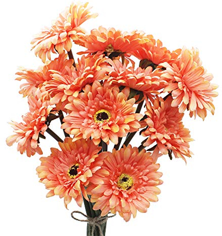 HASWITDA Künstliche Gerbera-Blumen, einzelner Stiel, Blumenstrauß, Kunststoff, Seide, künstliche dekorative Flora, für den Innen- und Außenbereich, Haus, Garten, Büro, Hotel, Hochzeit, Party, Orange,