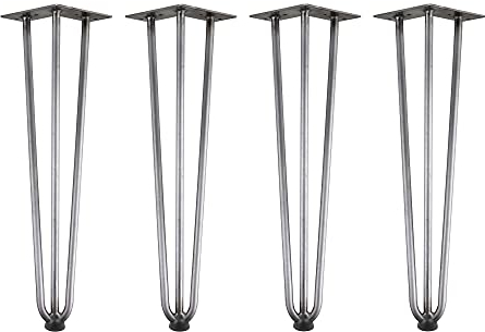 Zelsius Tischbeine, Hairpin Legs, Tischgestell, 4er Set Tischkufen, Haarnadelbeine, Stahl Hairpins für Do-It-Yourself Esstisch Arbeitstisch Beistelltisch (45 cm, Natur/Rohstahl)