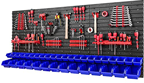 PAFEN Système de Rangement Mural - Boîtes Empilables à Outils 1728 x 780 mm - Ensemble de 36 Pièces Avec Porte-Outils - Étagère d'Atelier Perforée