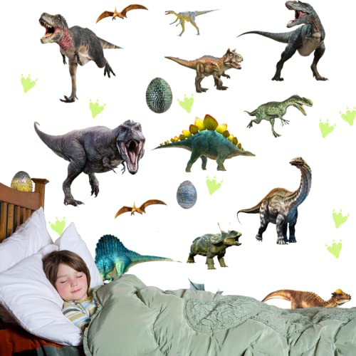 kajkey Bunt Dinosaurier Wandsticker,Wandtattoo Kinderzimmer Junge,Cartoon Tier Leuchtend Wandaufkleber,Dino Leuchtsticker für Junge Schlafzimmer,Dino Sticker für Babyzimmer Wanddeko Geschenke