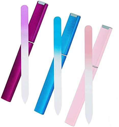 BNG Nail Files 3 Pack Crystal Glass Nail File for Women Long Lasting Double Sided Nail File with Case Professional Salon Manicure Tool