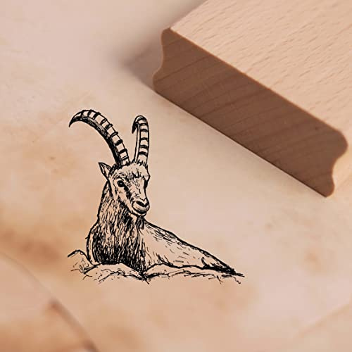DEKO-LANDO Motivstempel Steinbock liegt Stempel 48 x 48 mm Natur Buchenholz