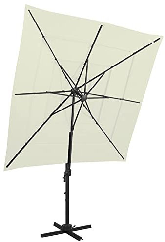 Catherinol Sombrilla de 4 niveles con poste, Parasol Terraza, Sombrilla Terraza Exterior, Sombrilla Jardin, Parasol Jardin, Sombrilla Playa, Parasol Excentrico, aluminio arena 250x250 cm