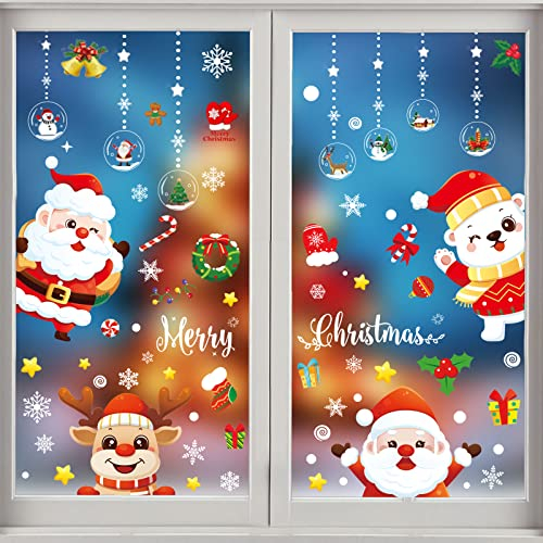 Pegatinas Navidad Ventanas Cristal 159Pcs, YOXISA Reutilizables Vinilos Navidad, PVC Decoración Navideña Copo de Nieve, Papá Noel Muñeco de Nieve Alce de La Bricolaje Pegatinas Electrostáticas