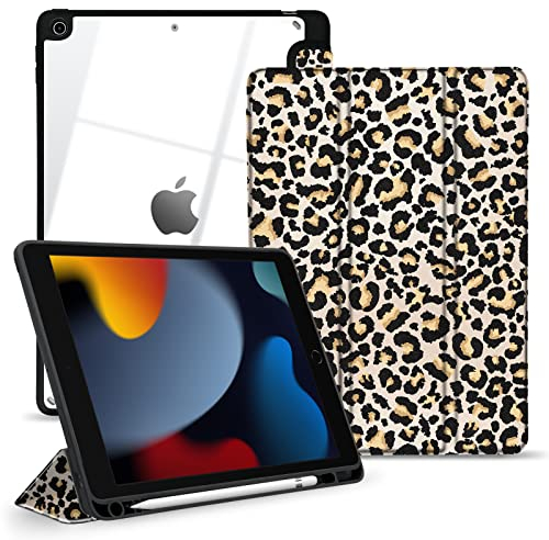 TopPerfekt Hybrid-Schutzhülle für iPad 9.,8.,7. Generation (2021,2020, automatischer Schlaf- und Weckfunktion, Leopard