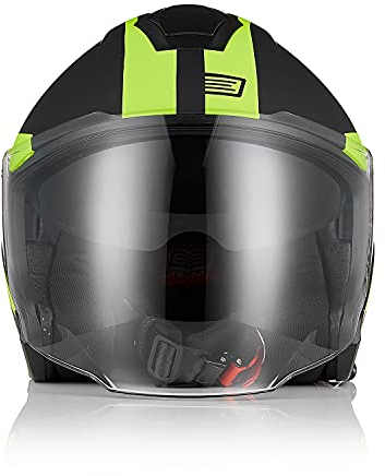 ORIGINE Motorradhelm Jethelm Roller Helm Scooter Helm Moped Mofa Helm mit Doppelvisier ECE Zertifizierung (Techy Fluo Yellow Black,M)