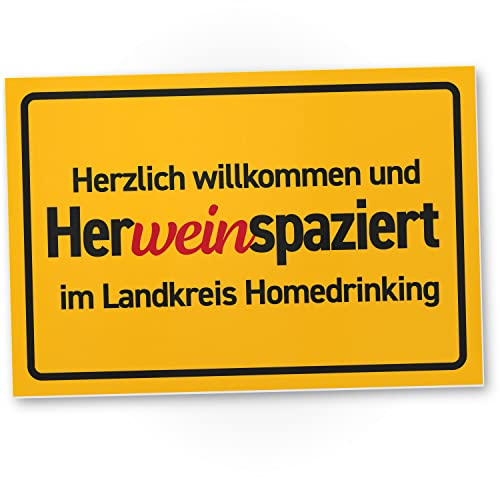 DankeDir! Herweinspaziert - Schild 30 x 20 cm - Vino Party Photo Booth Geschenk Alkohol Requiste JGA - Geschenkidee Geburtstagsdeko lustiger Spruch Wein Geburtstagsgeschenk Partydeko
