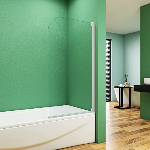 70x140CM MAMPARA DE BAÑERA ABATIBLE UNA HOJA TEMPLADO CRISTAL 4 MM, ALUMINIO ELECTROFORESIS BLANCO
