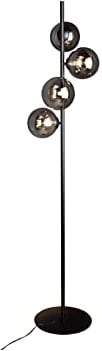 Elegante Stehleuchte 4 flammig, Metall Schwarz & Rauchglas Kugeln mundgeblasen, 160cm hoch