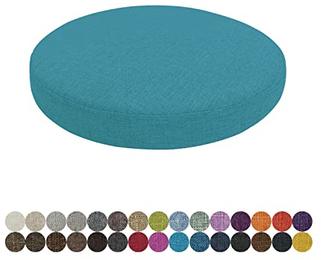 Lsjoaw Rund Sitzkissen Stuhlkissen 30 X 30 X 3CM(1 Pieces) Leinen Sitzpolster Abnehmbares Memory Schaum Runde Sitzauflage für Stuhl Bank Hocker Haus Küche Esszimmer Garten Büro,Blauer See