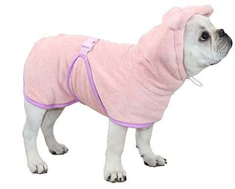 Hunde-Bademantel, niedliche Mikrofaser, schnell trocknend, saugfähig, Kapuzen-Badetuch für Welpen, kleine, mittelgroße und große Hunde, Katzen_S (Rosa)