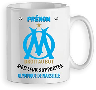 Mug foot football OM cadeau personnalisé avec un prénom olympique de Marseille