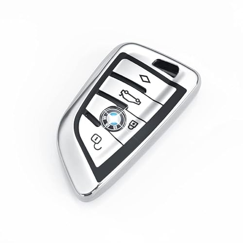HooRLZ BMW Schlüsselhülle für BMW X1, X2, X3, X5, X6 und 1-7er Serie - 4-Tasten Autoschlüssel Hülle aus TPU - Silber