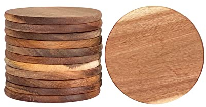 Lot de 12 Dessous de Verre Ronds en Bois d'acacia, 9,5 cm