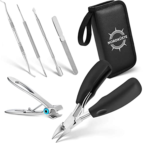 MALTENA 7tlg. Fußnagelzange Set - Perfekt bei stark verdickten Fußnägeln dank scharfer, präziser Nagelzange - Hochwertiges, langlebiges Fußpflegeset mit rostfreiem Edelstahl - Nordküste Edition