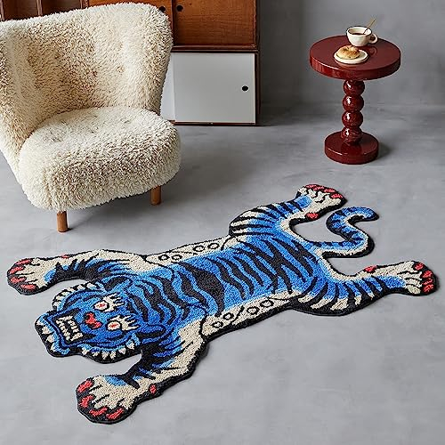 Tibetischer Tiger-Teppich, getuftet, Hochflor-Teppich, für den Innenbereich, maschinenwaschbar, mit rutschfester TPR-Unterseite, 1,5 x 1 m, für Schlafzimmer, Badezimmer, Wohnzimmer und Esszimmer,